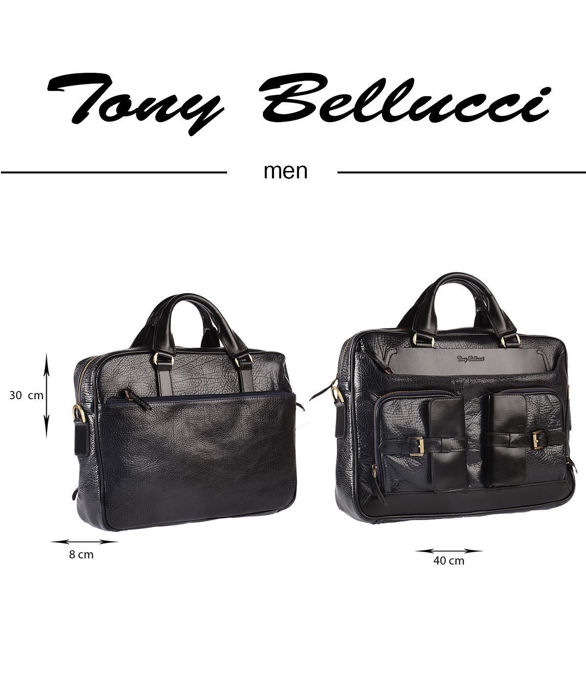 Tony Bellucci 5014-893 Hakiki Deri Siyah Erkek Evrak antas - 3