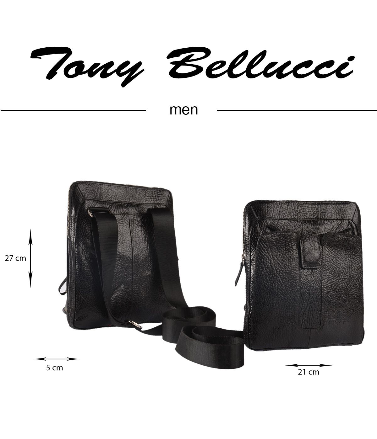 Tony Bellucci 5058-893 Hakiki Deri Siyah Erkek Omuz Çantasý - 3