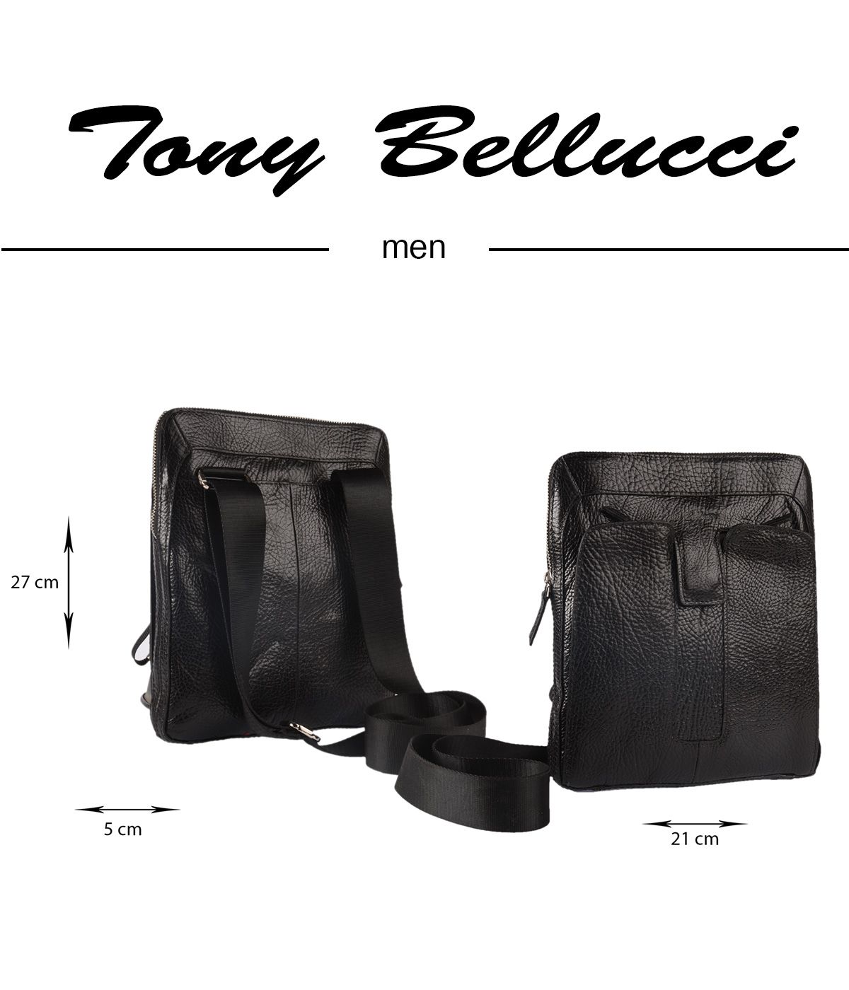 Tony Bellucci 5058-893 Hakiki Deri Siyah Erkek Omuz antas - 3